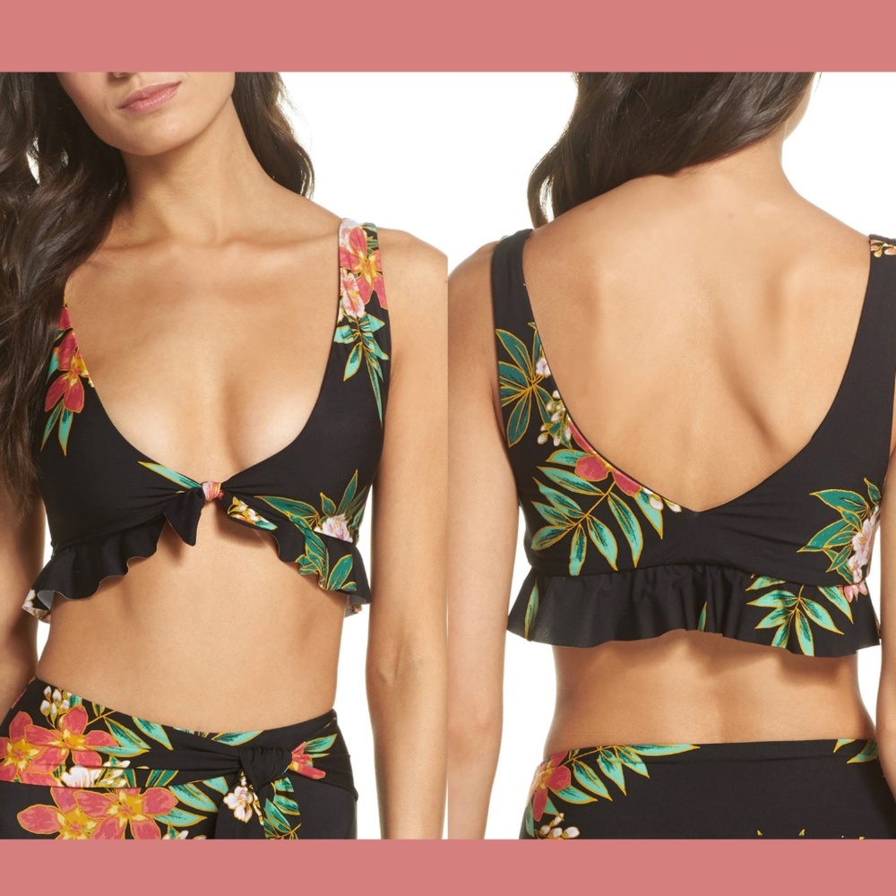 NEW Isabella Rose Tropicali Ruffle Bikini Top in Black [SZ Small ]‎